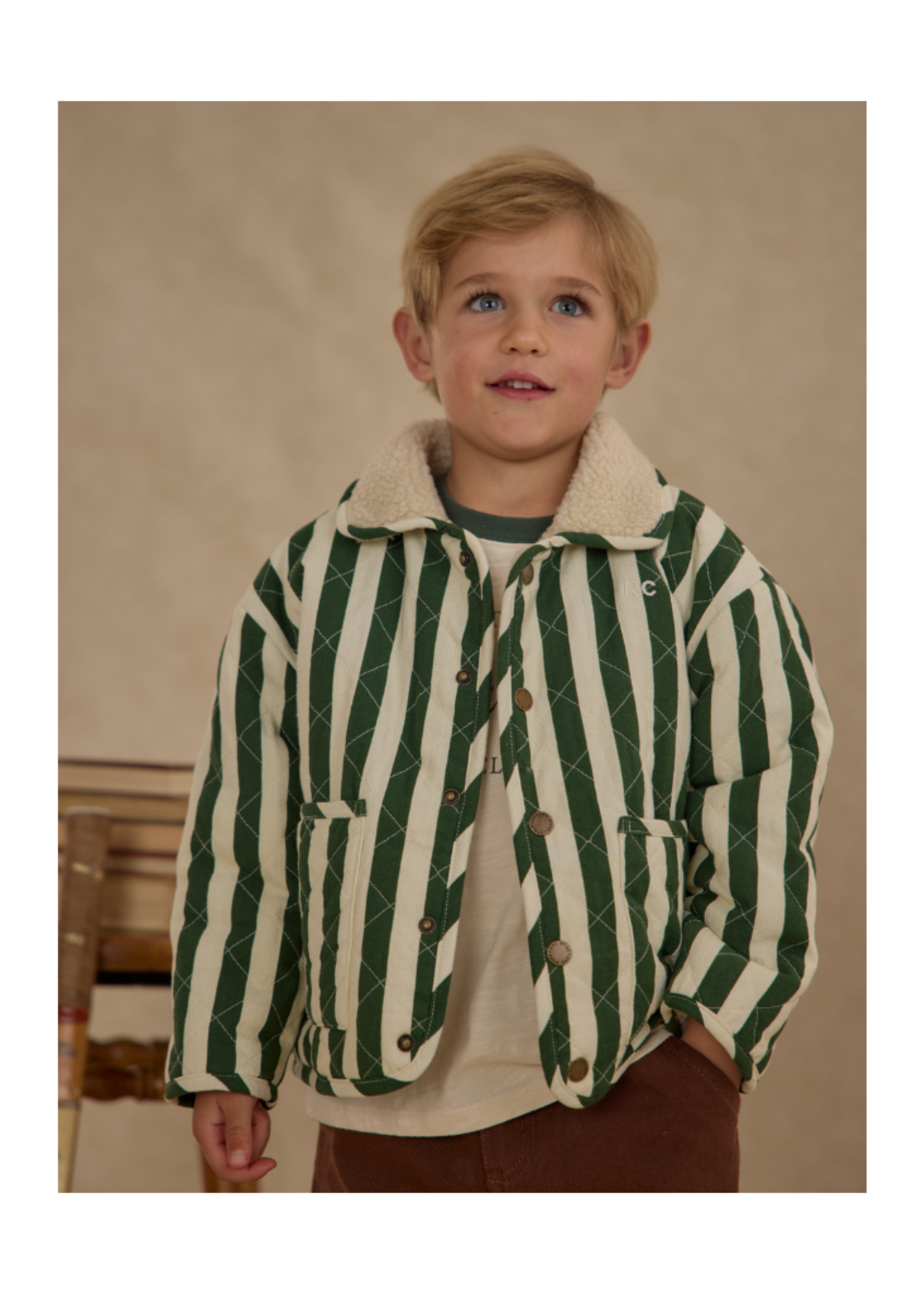 Rylee + Cru Quilted Winter Coat - Green Stripe