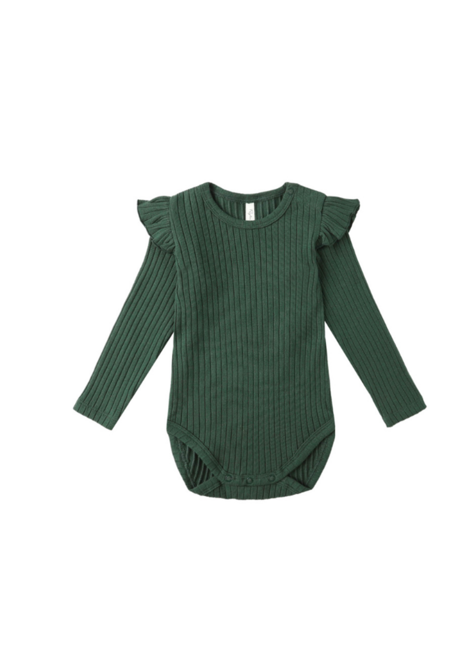 Rylee + Cru Shoulder Ruffle Bodysuit - Green