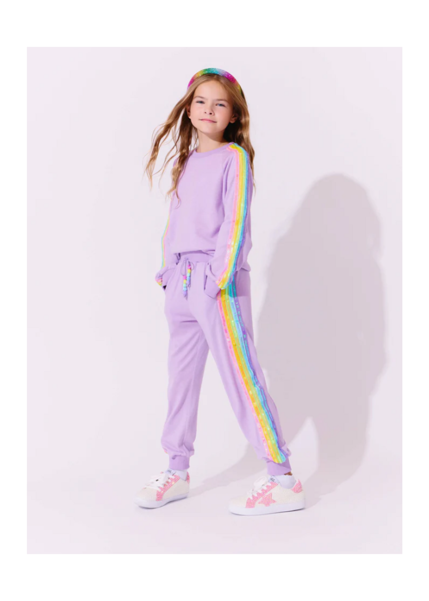 Lola + The Boys Lavender Rainbow Sequin Set