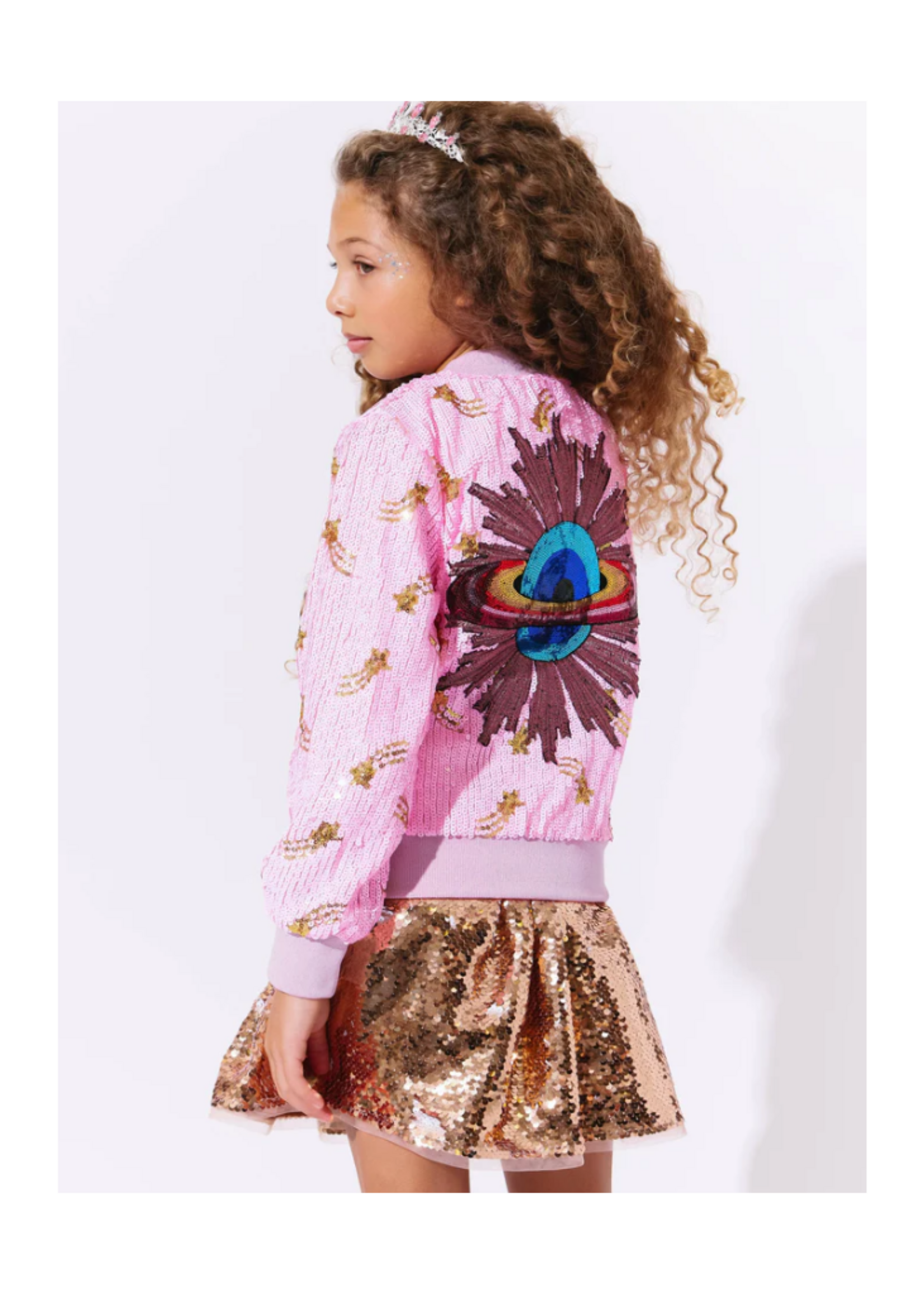 Lola + The Boys Galaxy Star Sequin Bomber