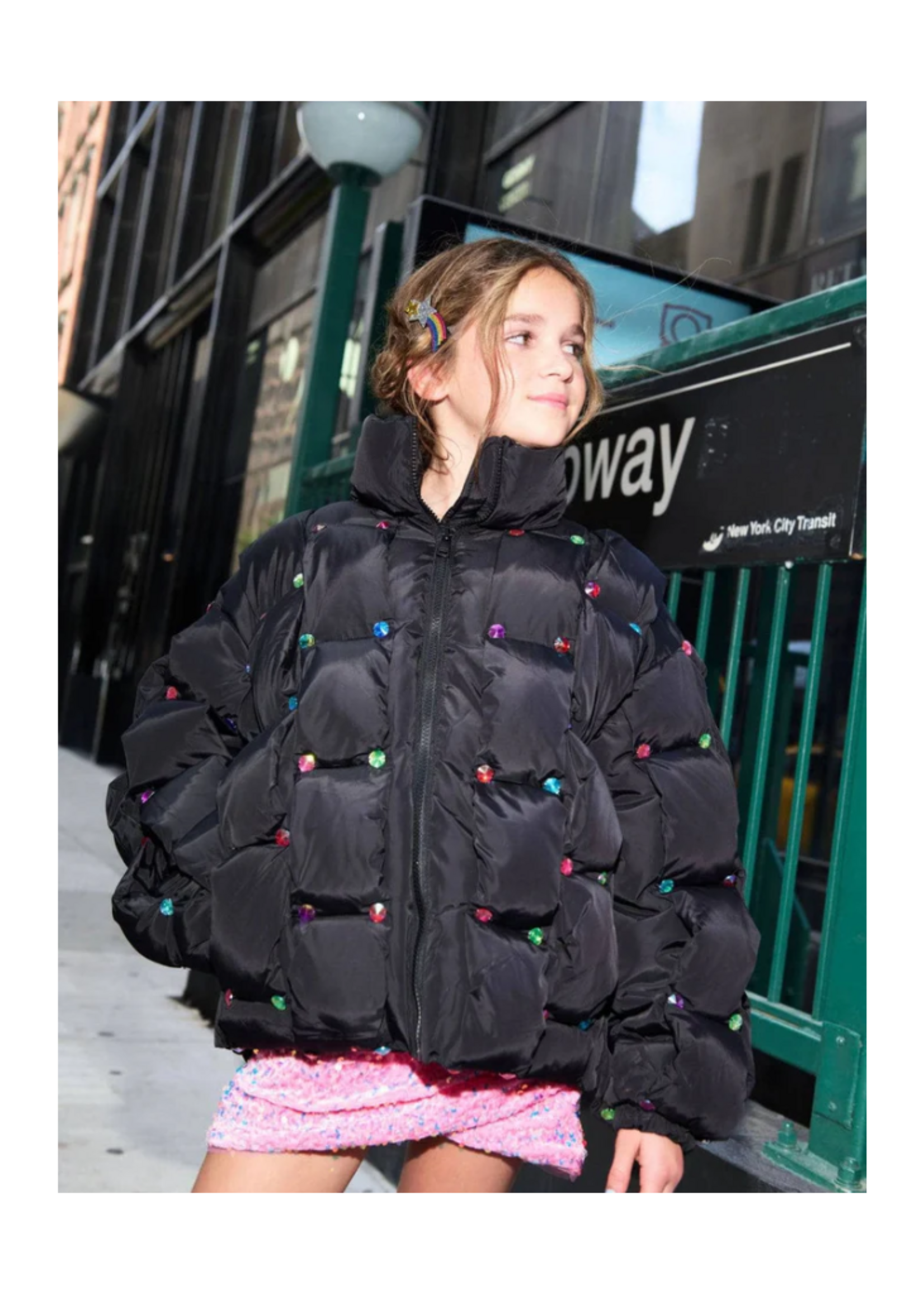 Lola + The Boys Rainbow Gem Quilted Puffer