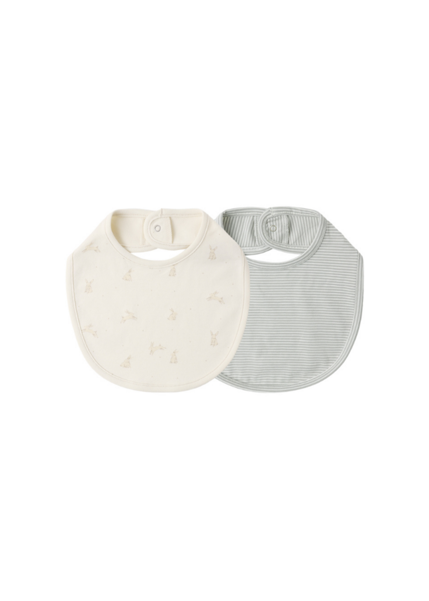 Quincy Mae Jersey Snap Bibs - Bunnies, Sage Microstripe