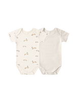 Quincy Mae Short Sleeve Bodysuit - Oat Micro Stripe