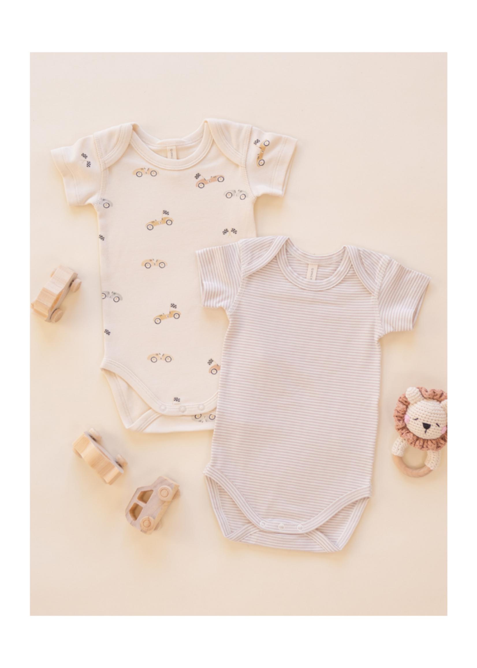 Quincy Mae Short Sleeve Bodysuit - Oat Micro Stripe