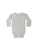 Quincy Mae Side Snap Bodysuit - Sage Micro Stripe