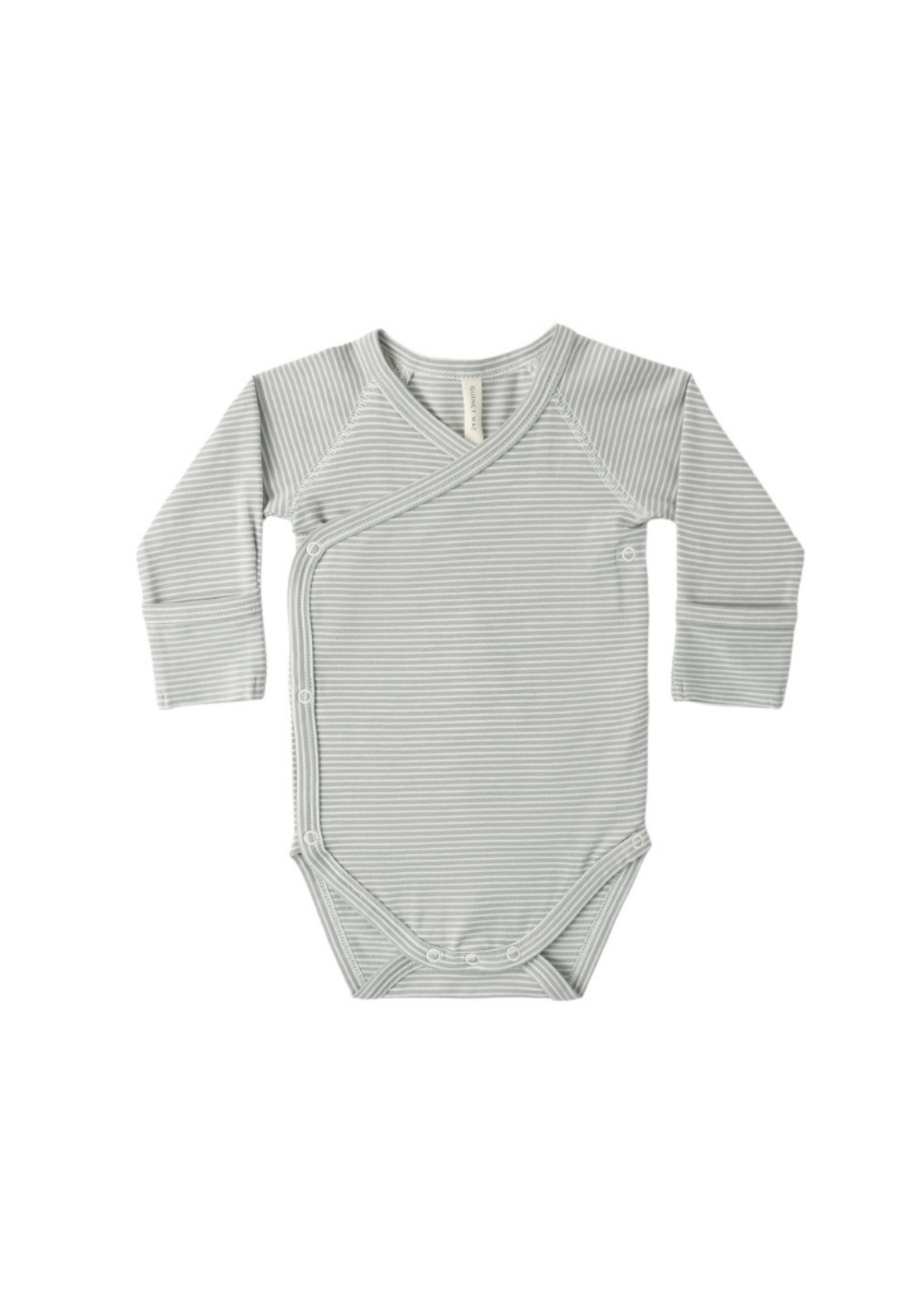 Quincy Mae Side Snap Bodysuit - Sage Micro Stripe
