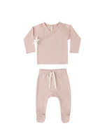 Quincy Mae Wrap Top + Footed Pant Set - Blush