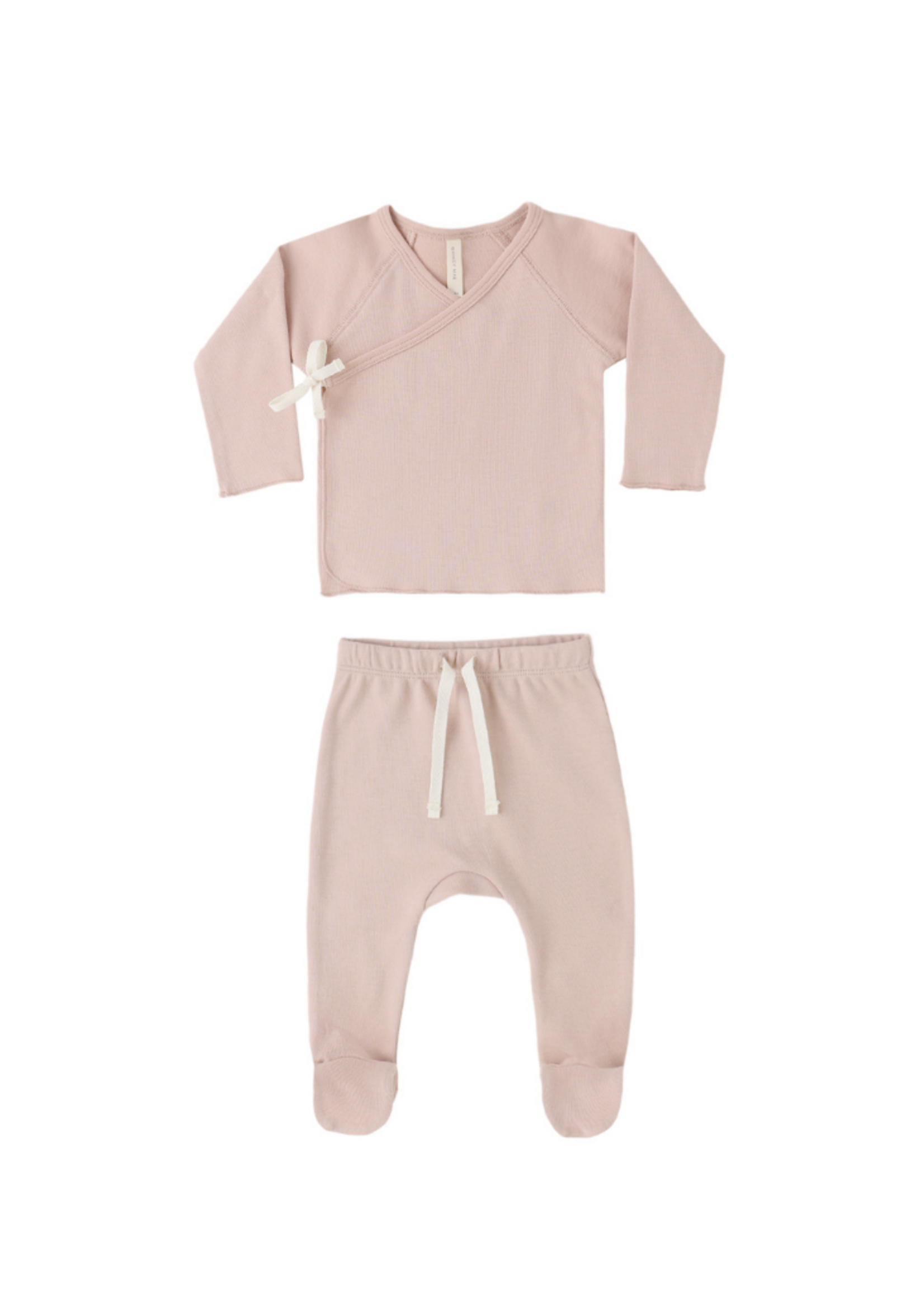 Quincy Mae Wrap Top + Footed Pant Set - Blush