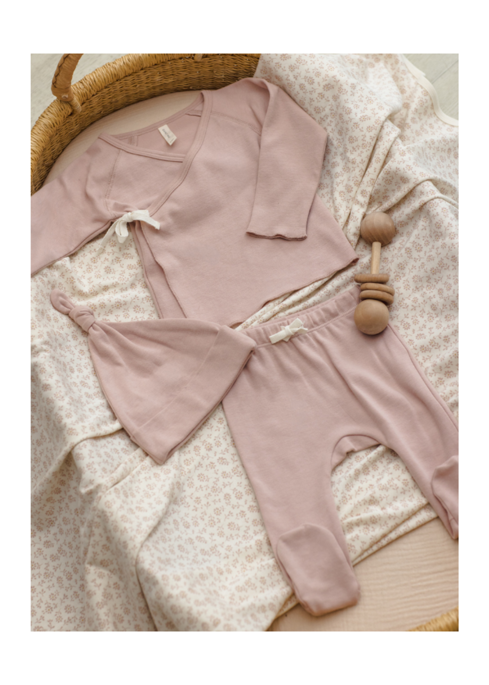 Quincy Mae Wrap Top + Footed Pant Set - Blush