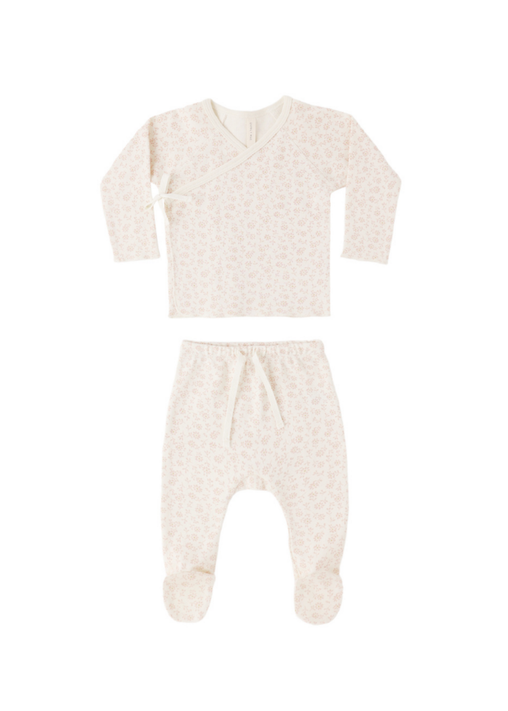 Quincy Mae Wrap Top + Footed Pant Set - Ditsy