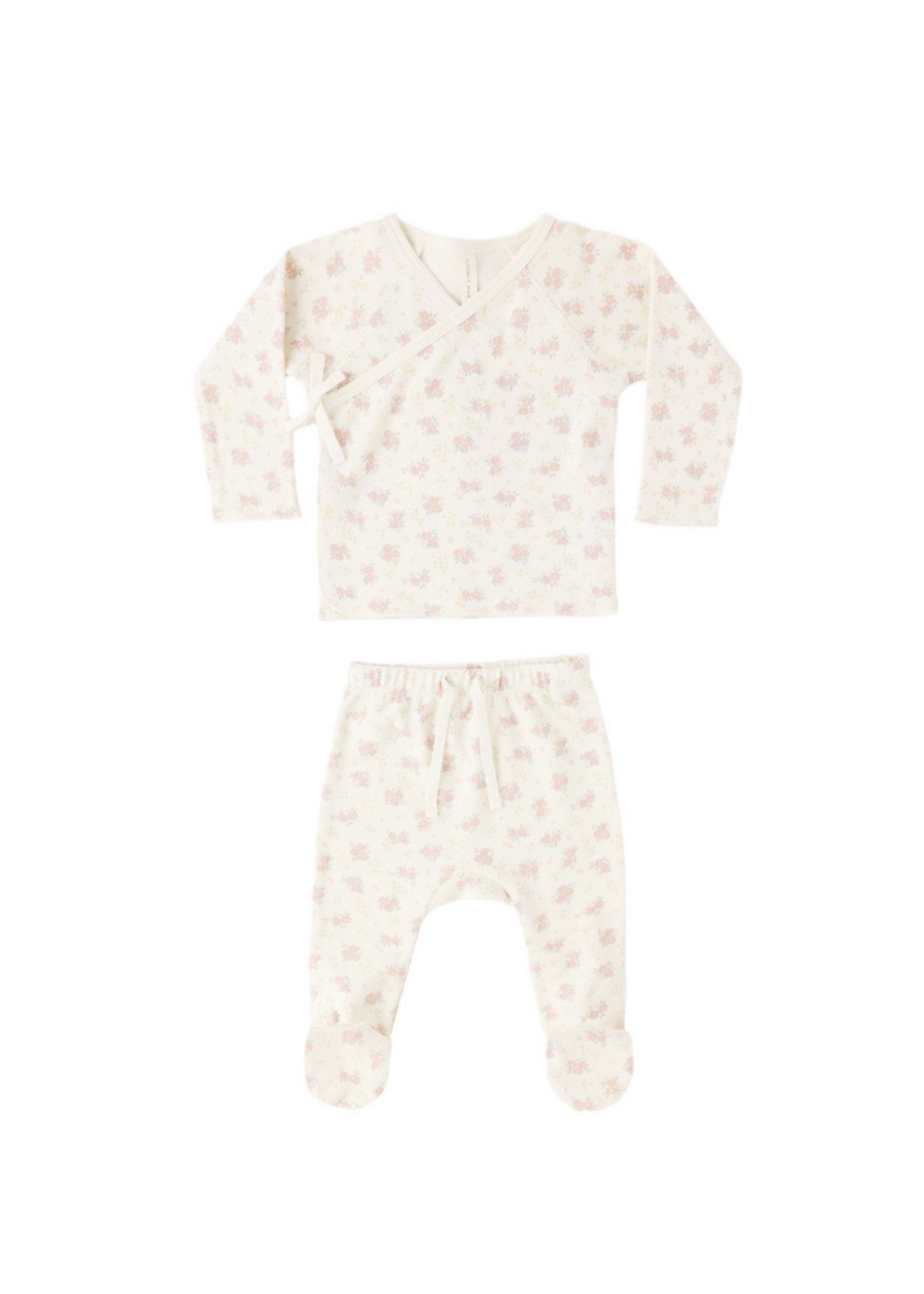 Quincy Mae Wrap Top + Footed Pant Set - Flower Field