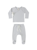 Quincy Mae Wrap Top + Footed Pant Set - Sky