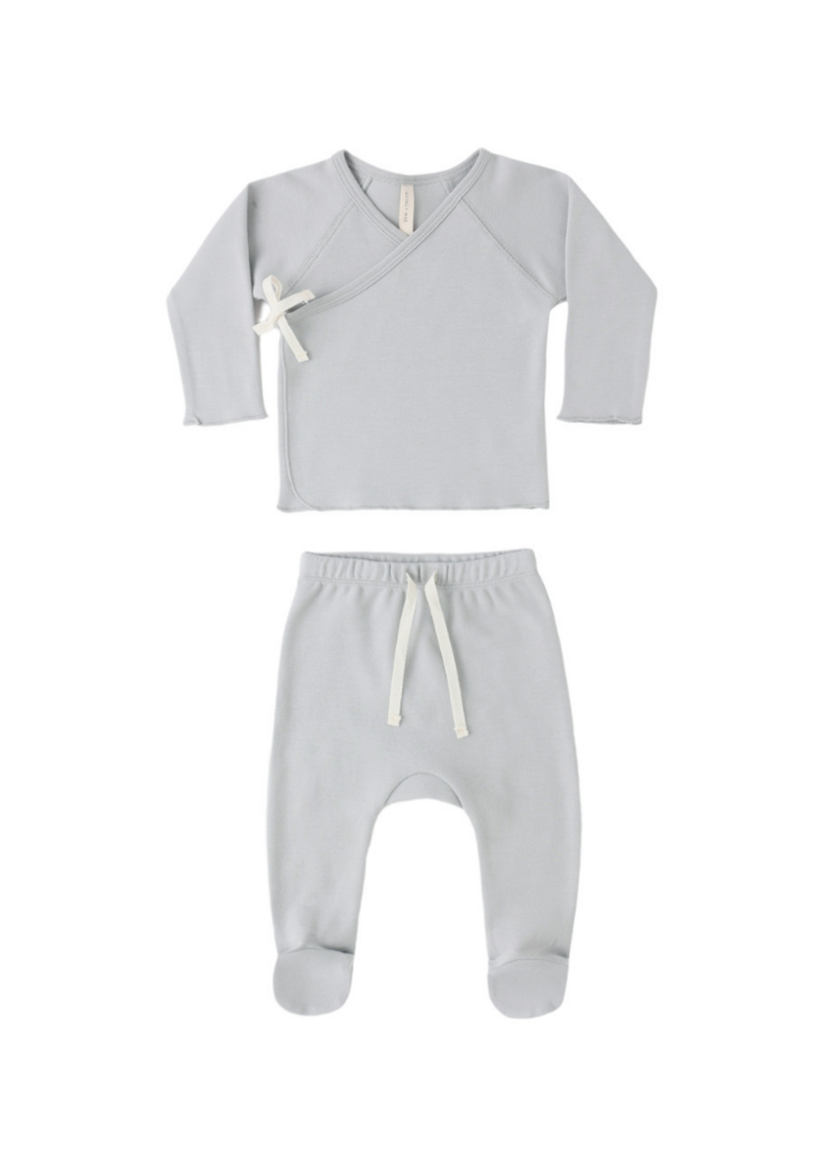 Quincy Mae Wrap Top + Footed Pant Set - Sky