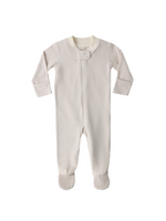 Quincy Mae Zip Long Sleeve Footie - Oat Micro Stripe