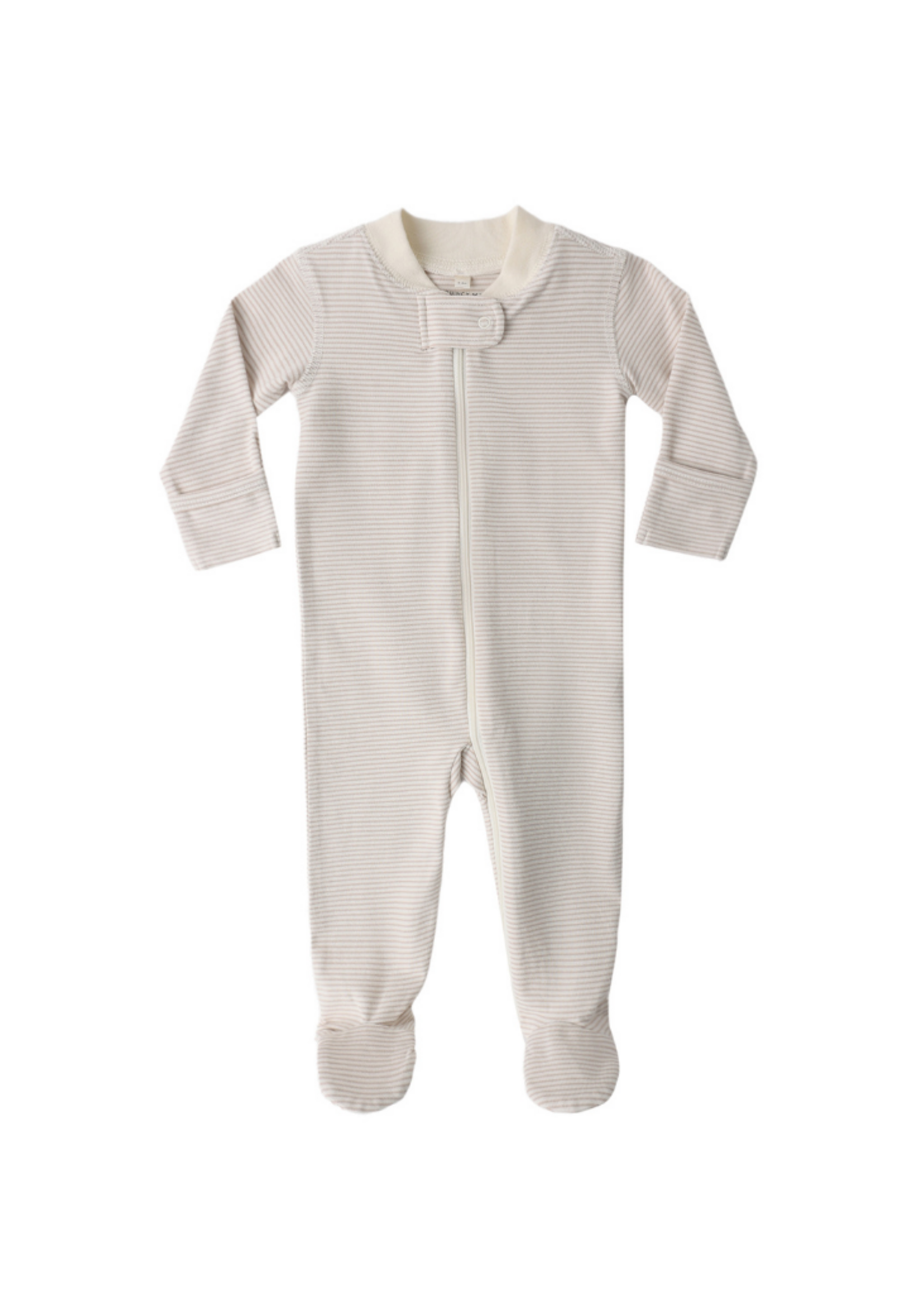 Quincy Mae Zip Long Sleeve Footie - Oat Micro Stripe