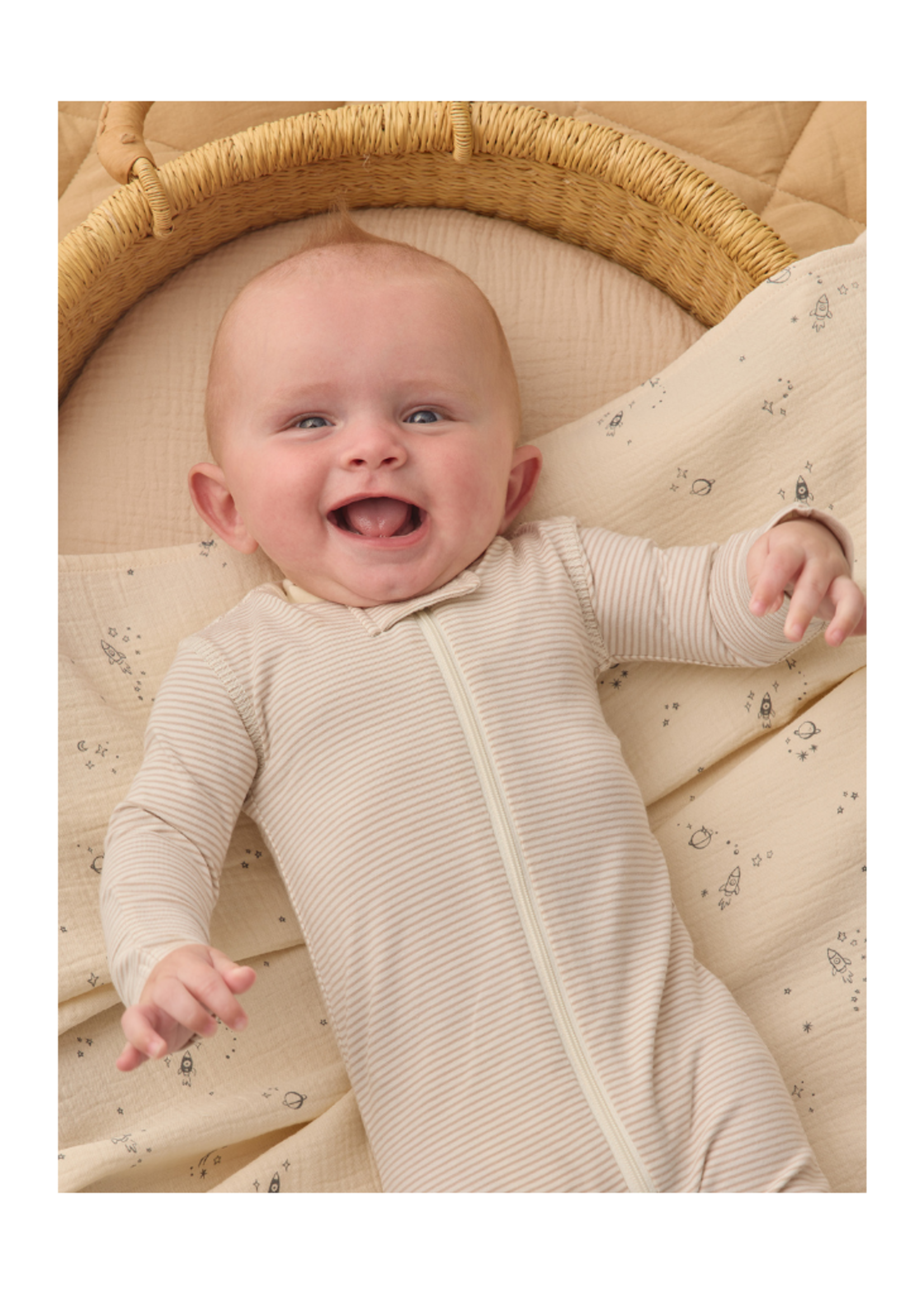 Quincy Mae Zip Long Sleeve Footie - Oat Micro Stripe