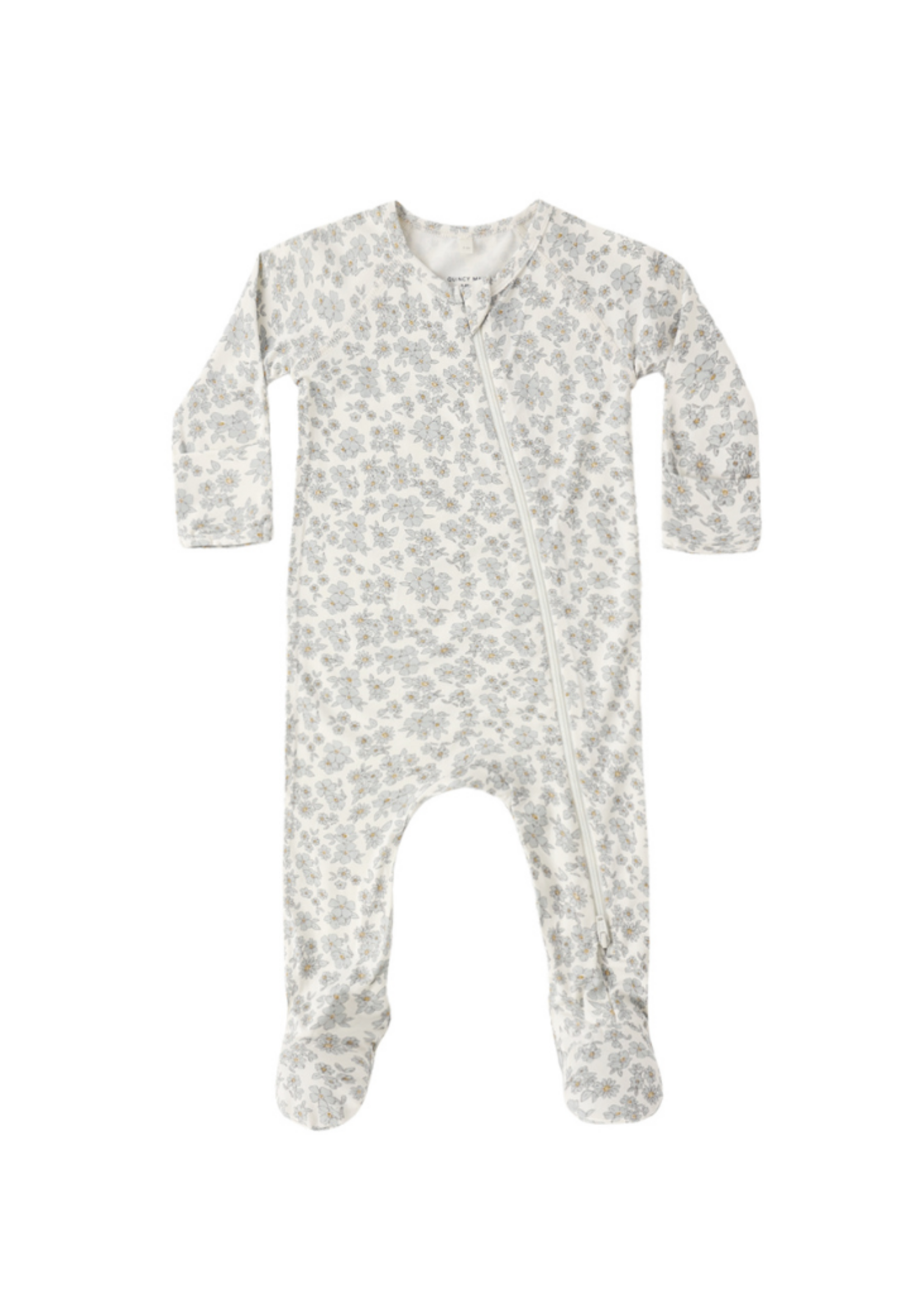 Quincy Mae Bamboo Zip Footie - Blue Floral