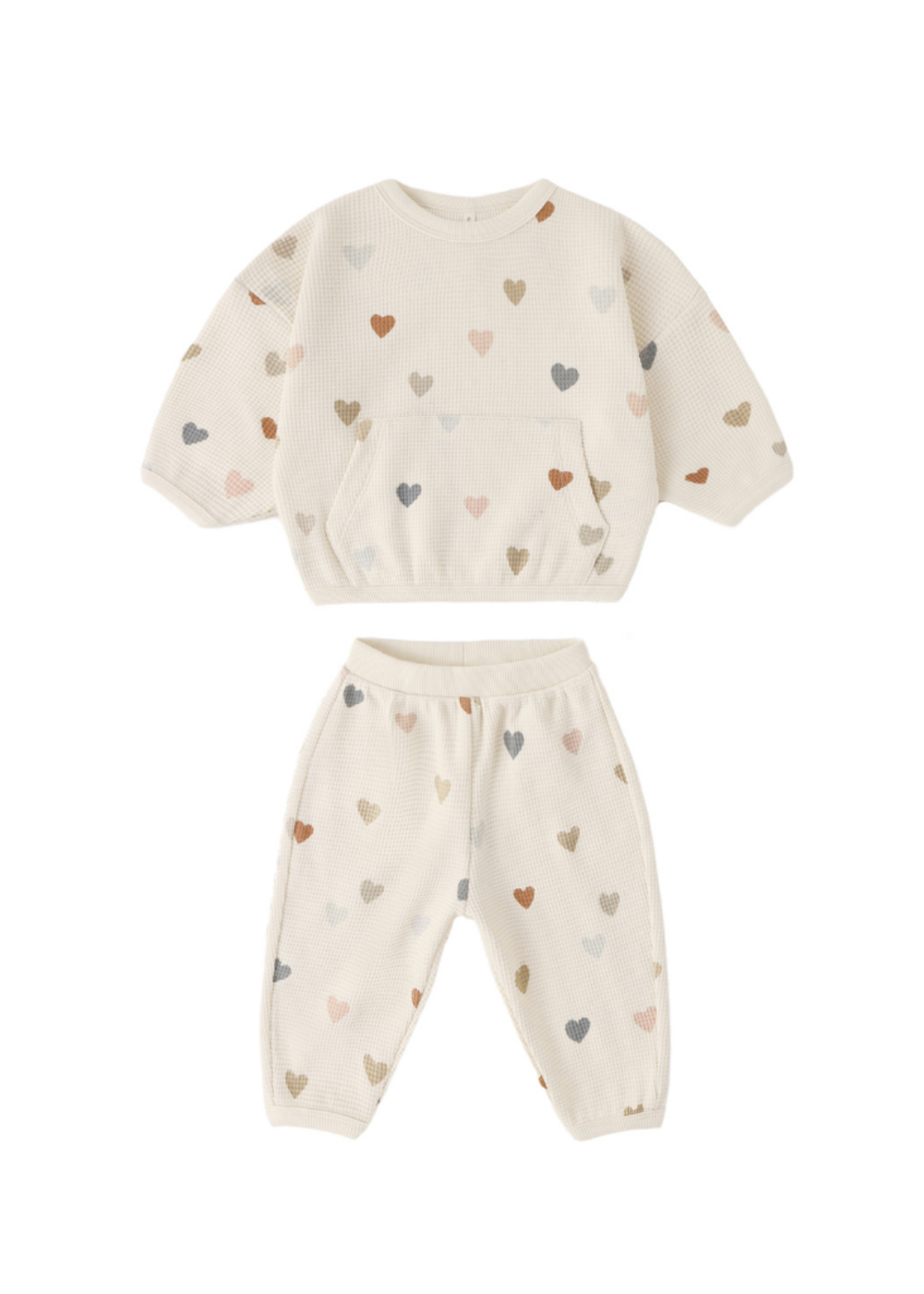 Quincy Mae Waffle Sweater Set - Confetti Hearts