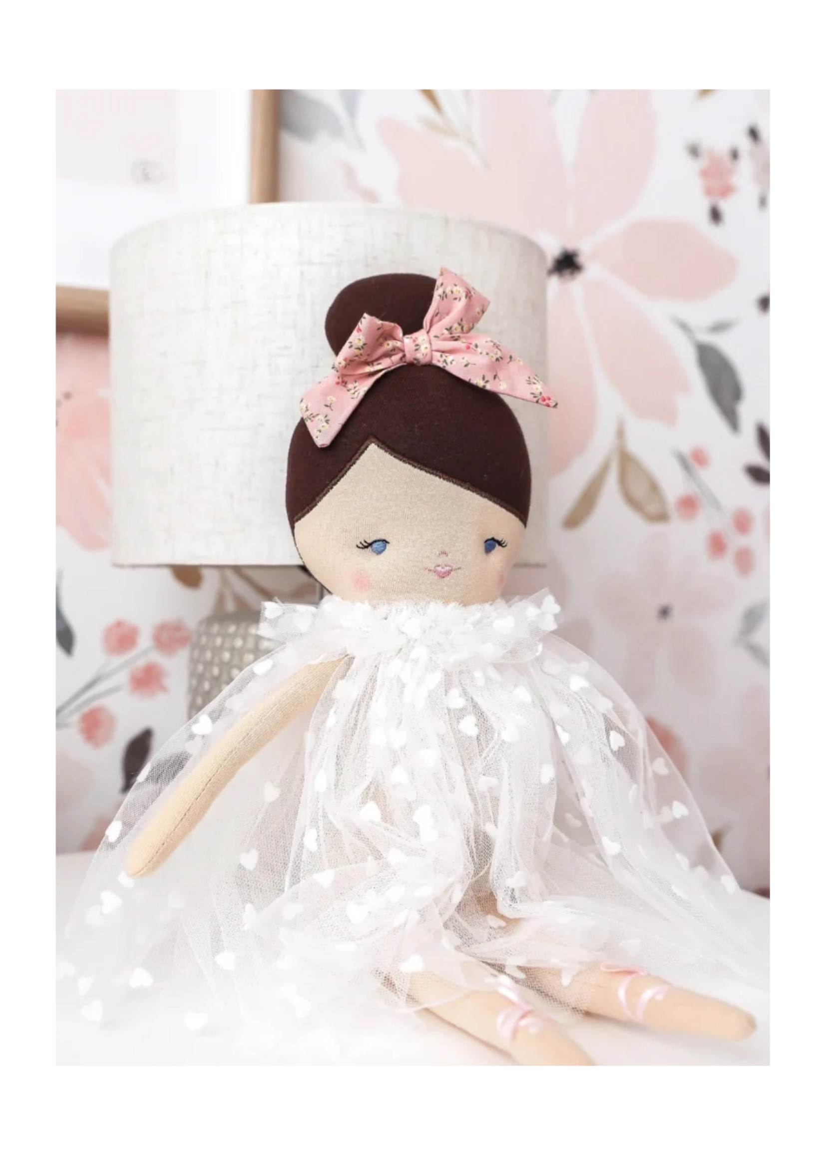 Alimrose Mia Doll - White Flocked Heart Tull