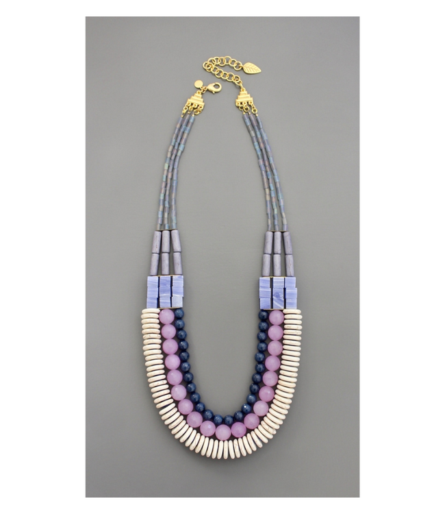 David Aubrey Triple Strand Stone Necklace