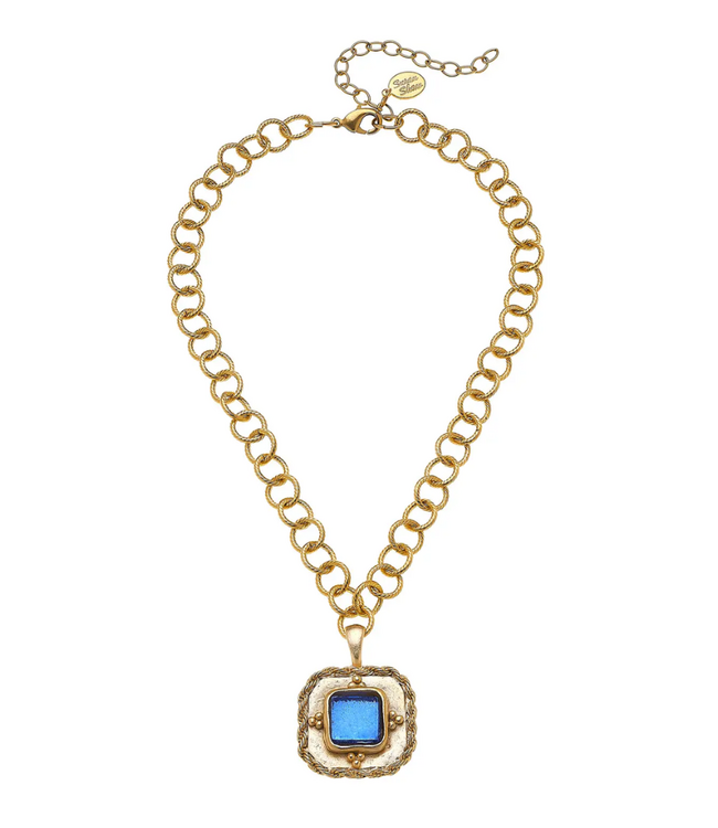 Susan Shaw Blue French Glass Chain Necklace