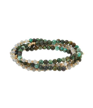 Stone Duo Wrap Bracelet/Necklace/Pin - Labradorite & African Turquoise/Gold