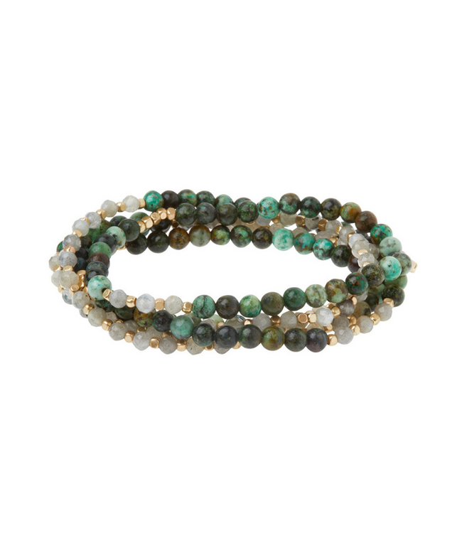 Stone Duo Wrap Bracelet/Necklace/Pin - Labradorite & African Turquoise/Gold