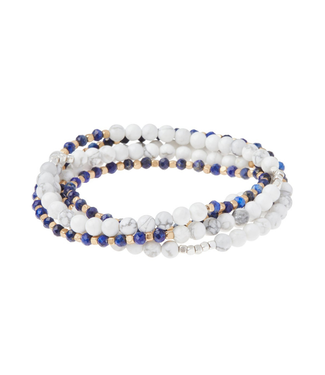 Stone Duo Wrap Bracelet/Necklace - Howlite & Lapis/Gold & Silver