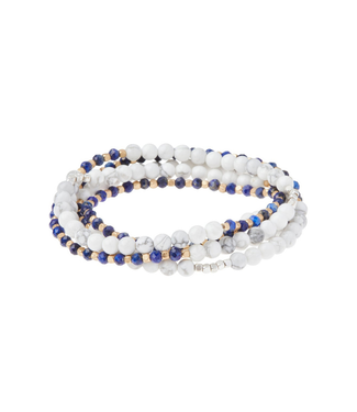 Stone Duo Wrap Bracelet/Necklace - Howlite & Lapis/Gold & Silver