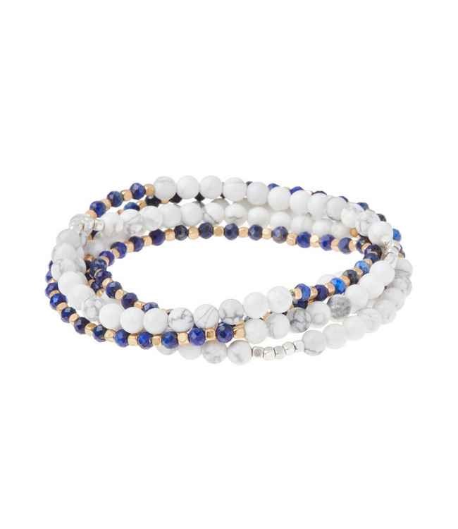 Stone Duo Wrap Bracelet/Necklace - Howlite & Lapis/Gold & Silver