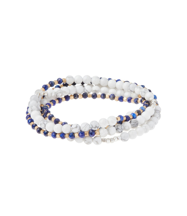 Stone Duo Wrap Bracelet/Necklace - Howlite & Lapis/Gold & Silver