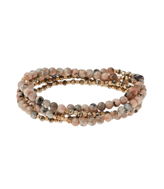 Stone Duo Wrap Bracelet/Necklace - Rhodonite & Pyrite/Gold