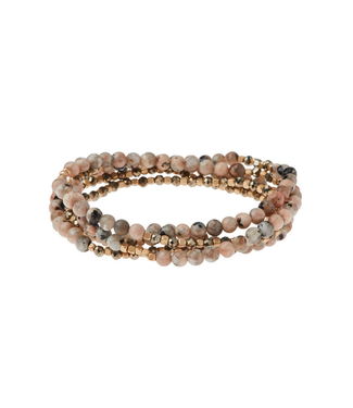 Stone Duo Wrap Bracelet/Necklace - Rhodonite & Pyrite/Gold