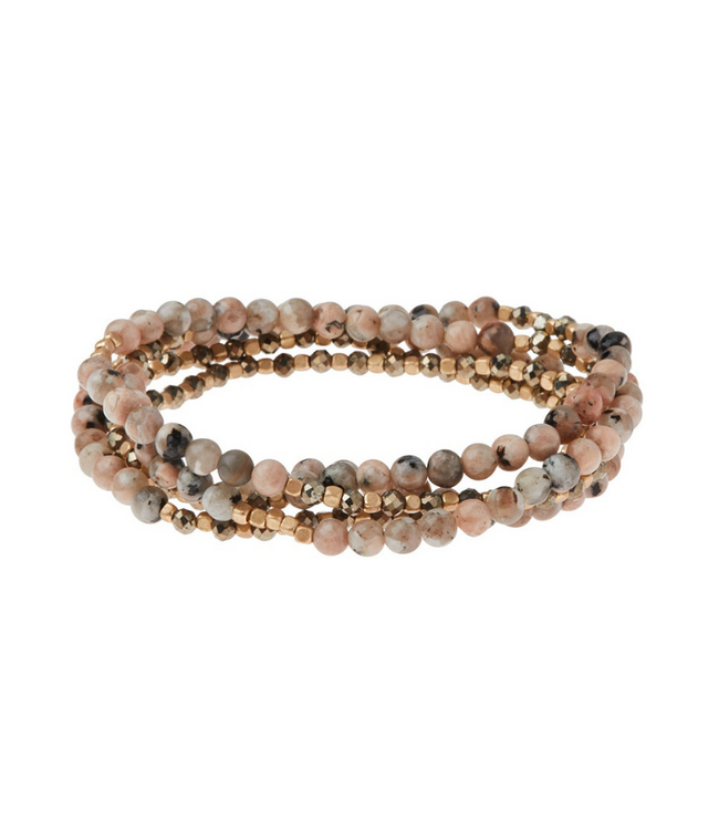 Stone Duo Wrap Bracelet/Necklace - Rhodonite & Pyrite/Gold