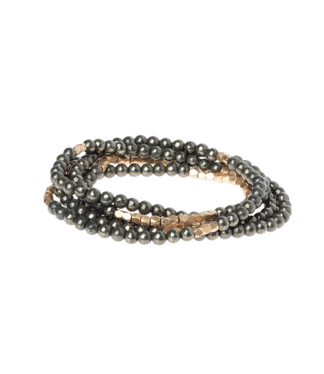 Stone Wrap Bracelet/Necklace - Pyrite/Gold