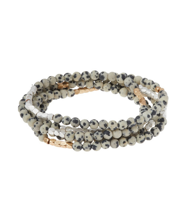 Stone Wrap Bracelet/Necklace - Dalmation Jasper/Gold & Silver