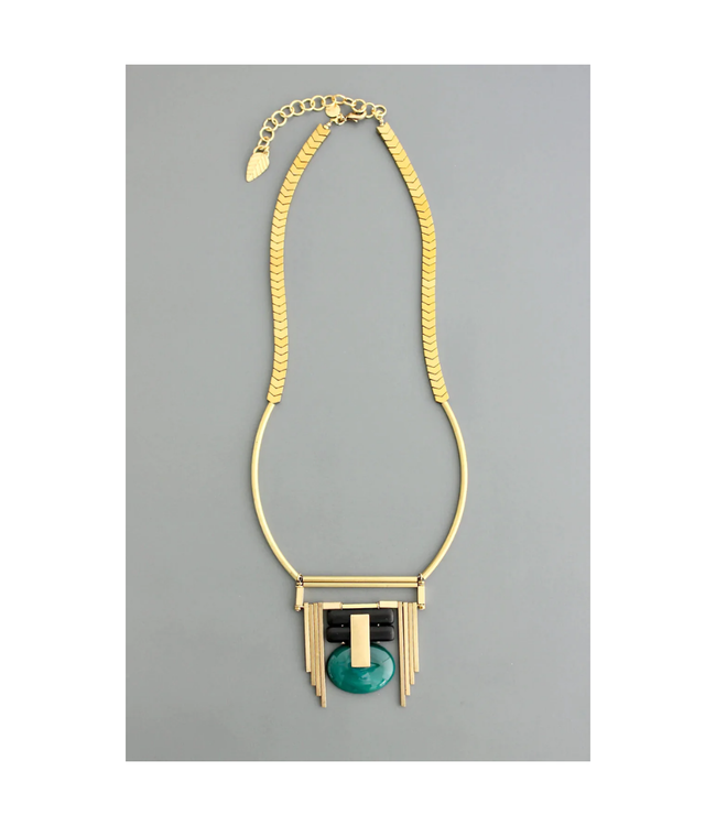 David Aubrey Art Deco Pendant Necklace GR/BK