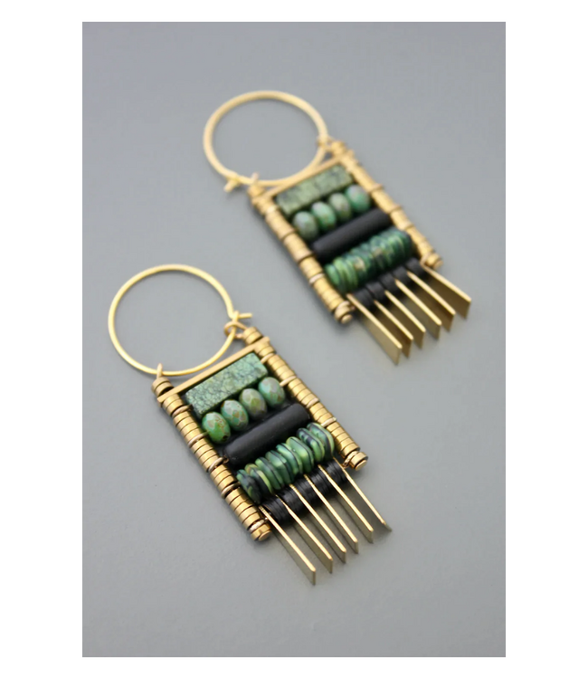 Green Stone Hoop Earrings