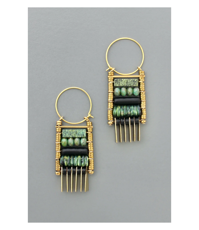 Green Stone Hoop Earrings