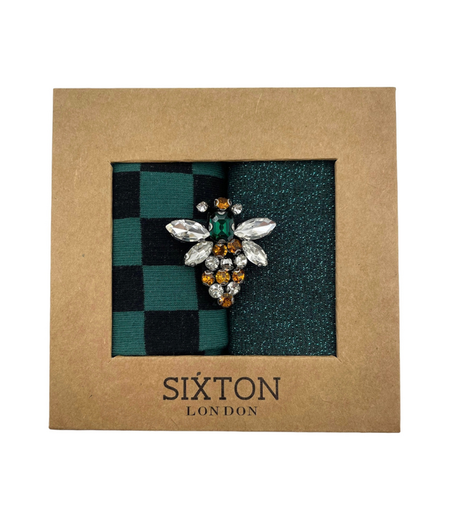 Teal Tokyo & Teal  Checkerboard Duo Sock Box