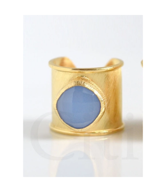 Felix Cuff Ring with Gemstones Blue Chalcedony
