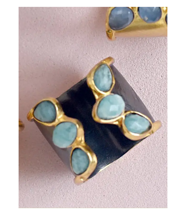 Two Tone Cuff Ring Turqoise