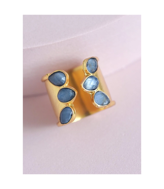 Felix Multi Gemstone Cuff Ring Blue Chalcedony
