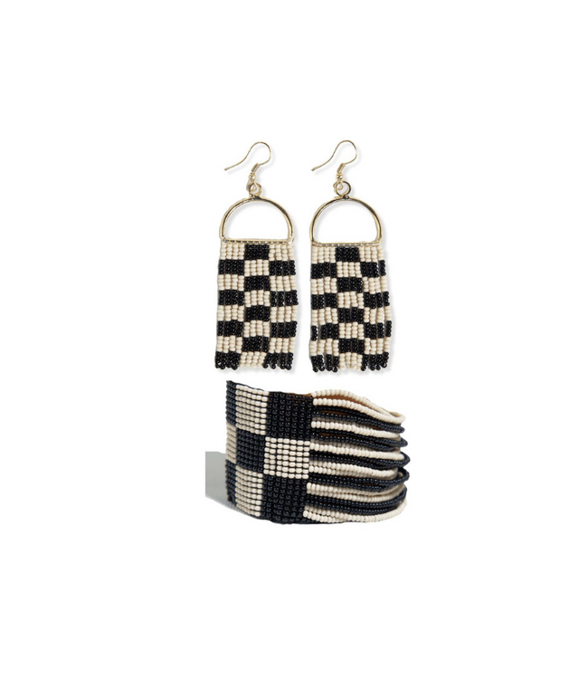Allison+ Olive Earrings and Bracelet Set-Black/White