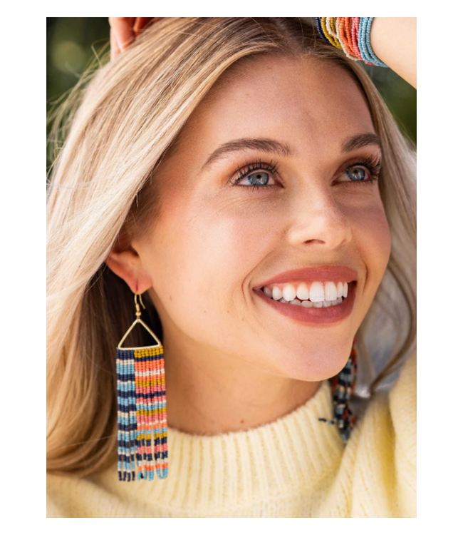 Brooke Fringe Earrings-Navy