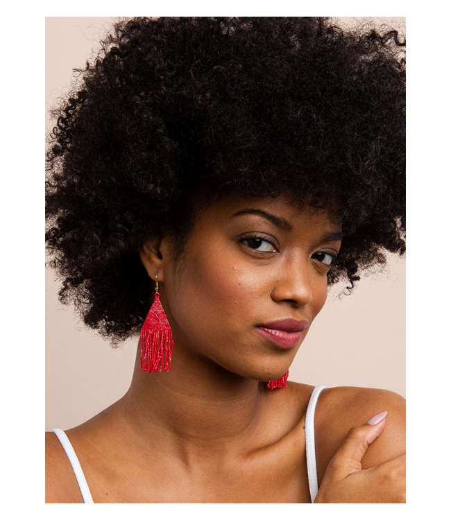 Lexie Solid Fringe Earrings -Scarlet Red