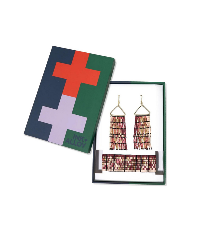 Patricia + Natalia Earrings and Bracelet Set- Maroon