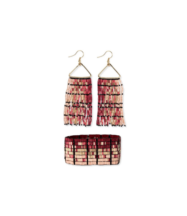 Patricia + Natalia Earrings and Bracelet Set- Maroon