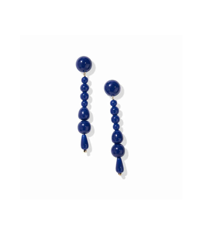 Navy Long Drop Bead Earrings