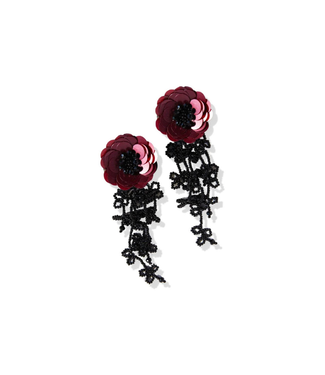 Ink + Alloy Tendril Flower Earrings-Ruby